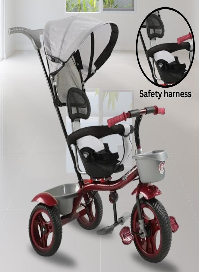 Maanit Kids Tricycle with Canopy, Dual Storage Basket & Parental Handle Control - Comfort Seat, Ages 1.5-5 Years - Toddler Tricycle, Baby Cycle with Easy Steering (Red) - Image 4